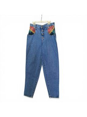 Vintage 90s Zena Jeans 27 X 31 Color Block High Rise Mom Acid Wash New Wave